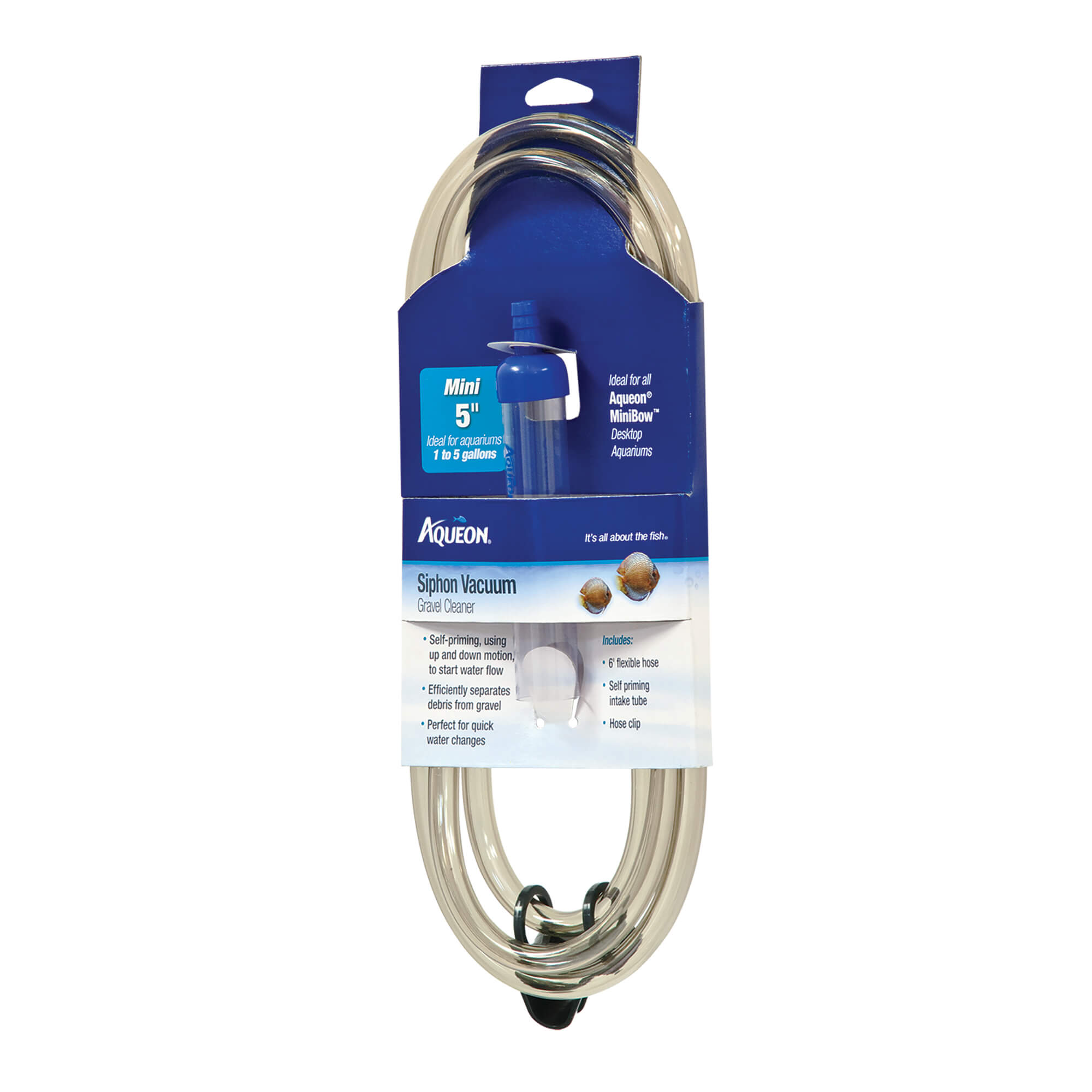Sifón de grava Aqueon Siphon Vacuum mediano de 9 pulgadas con tubo de aspiración autocebante y manguera