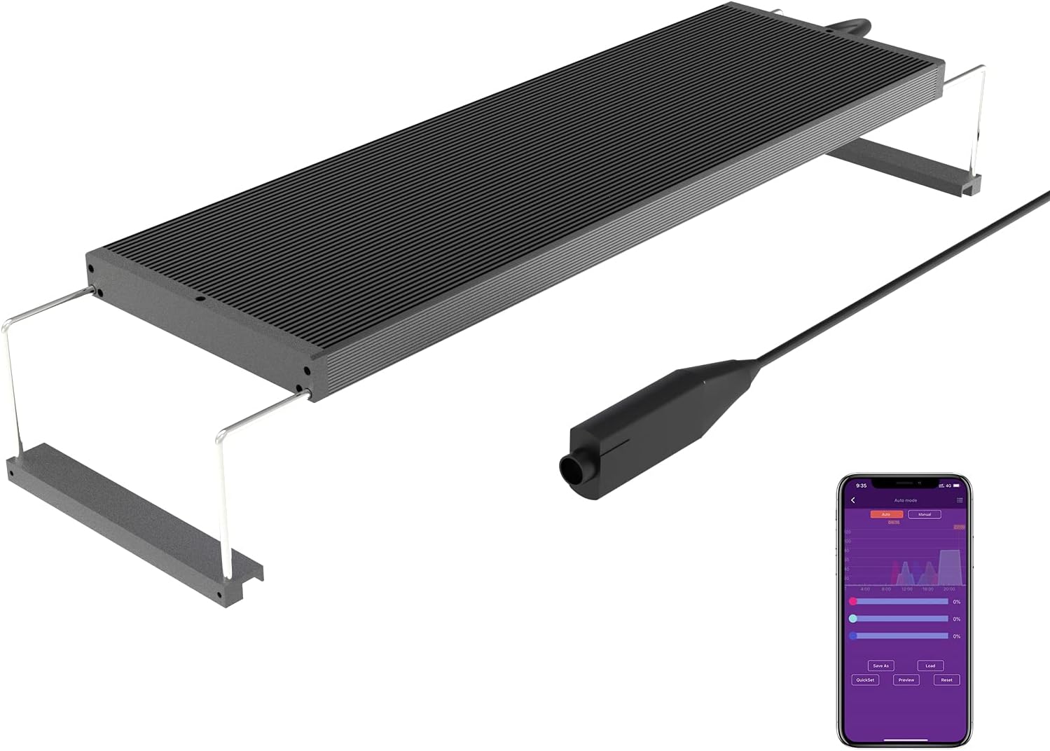Pantalla LED de espectro completo RGB Chihiros WRGB II 45 sobre un acuario plantado