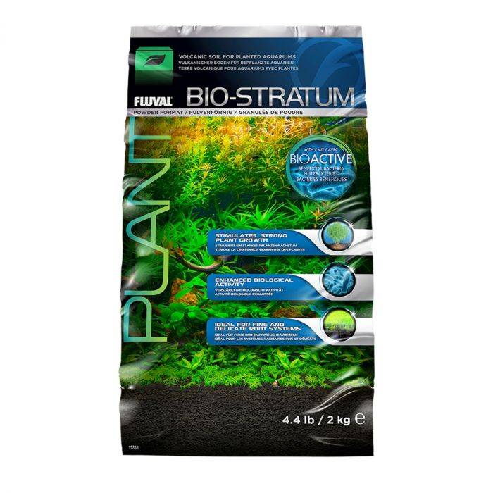 Sustrato de acuario volcánico rico en minerales Fluval Bio Stratum, bolsa de 2 kg