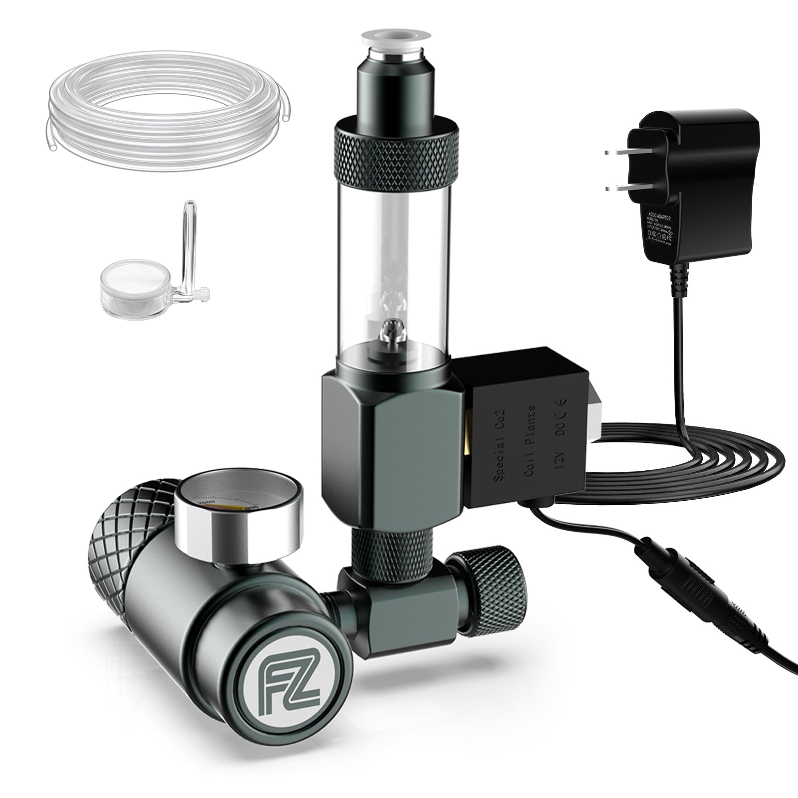 Kit compacto de regulador de CO2 para acuario FZONE con electroválvula, contador de burbujas y difusor